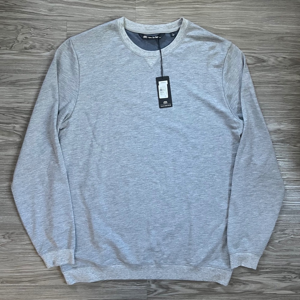 TravisMathew Fink 2.0 Heather Light Grey Crewneck Sweatshirt 1MV346 Mens L NWT